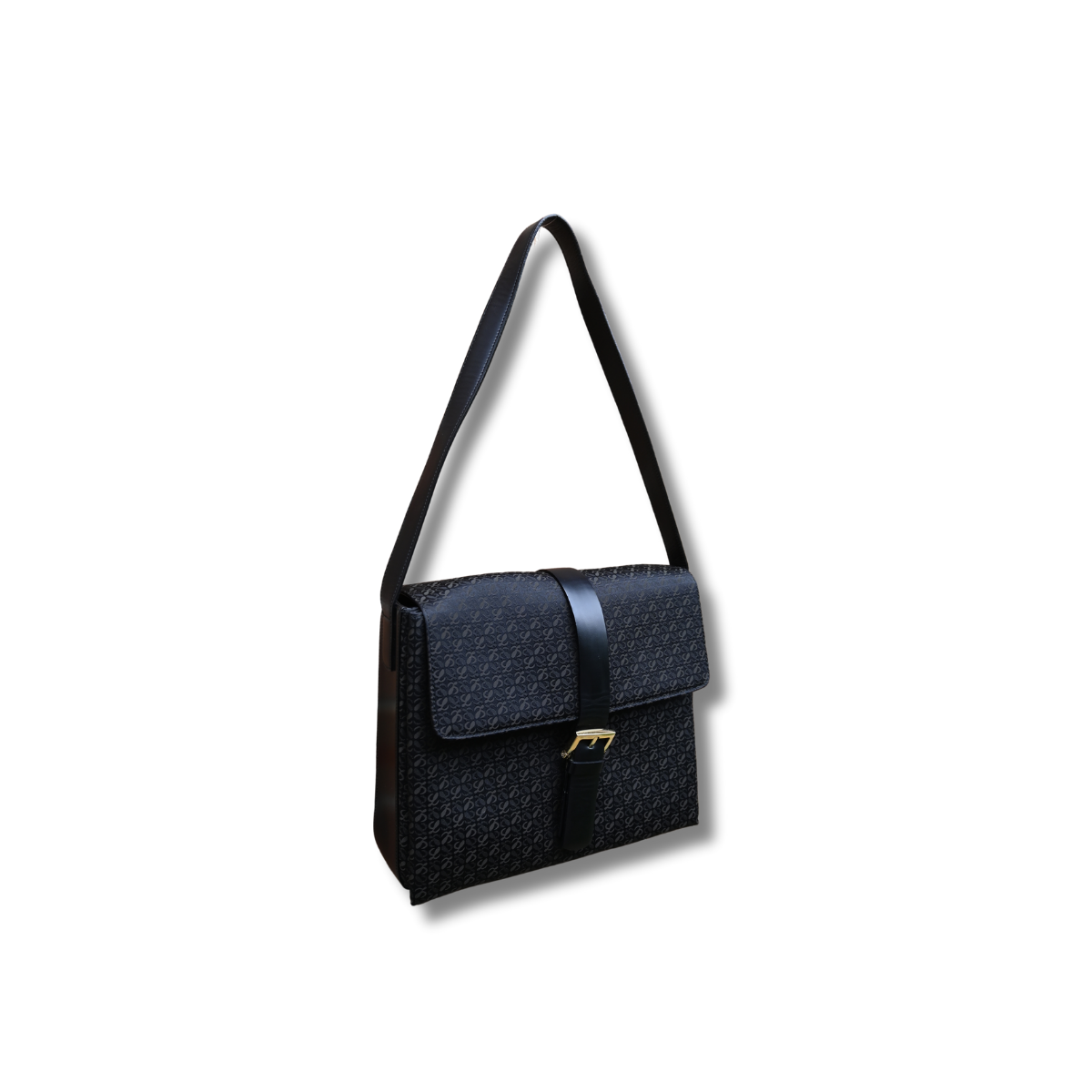 Loewe Anagram Canvas and leather Shoulder Bag with buckle black and gold