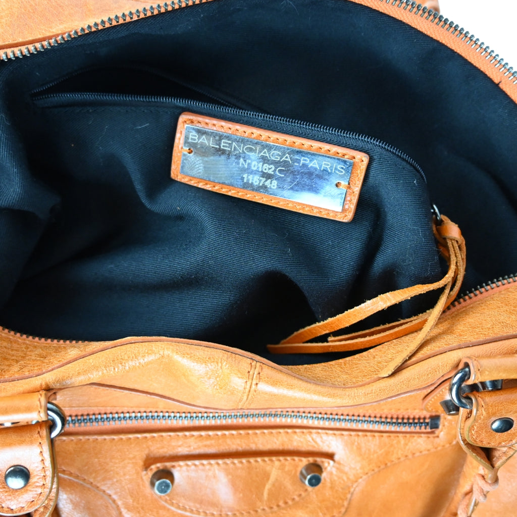Balenciaga City Bag in Orange Logo Plaque