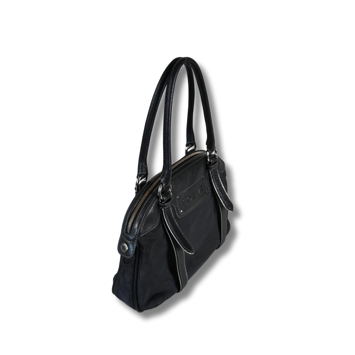 Loewe Anagram Shoulder Bag in Black Canvas and leather