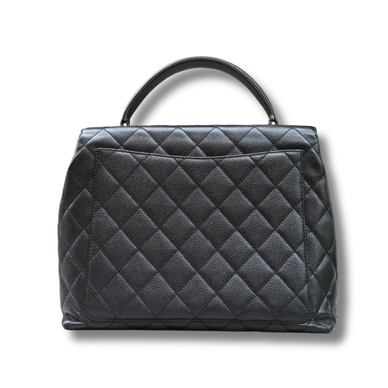 Chanel Kelly Top Handle Bag with Caviar leather and 24 carat gold hardware pre-loved pre-owned