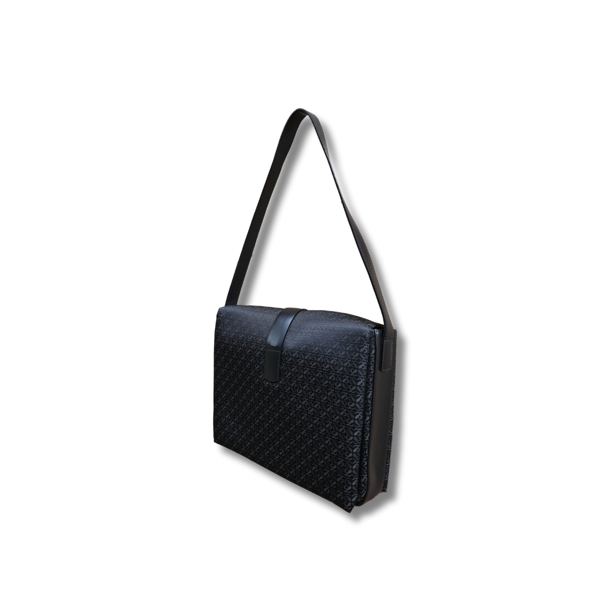 Loewe Anagram Canvas and leather Shoulder Bag with buckle black and gold