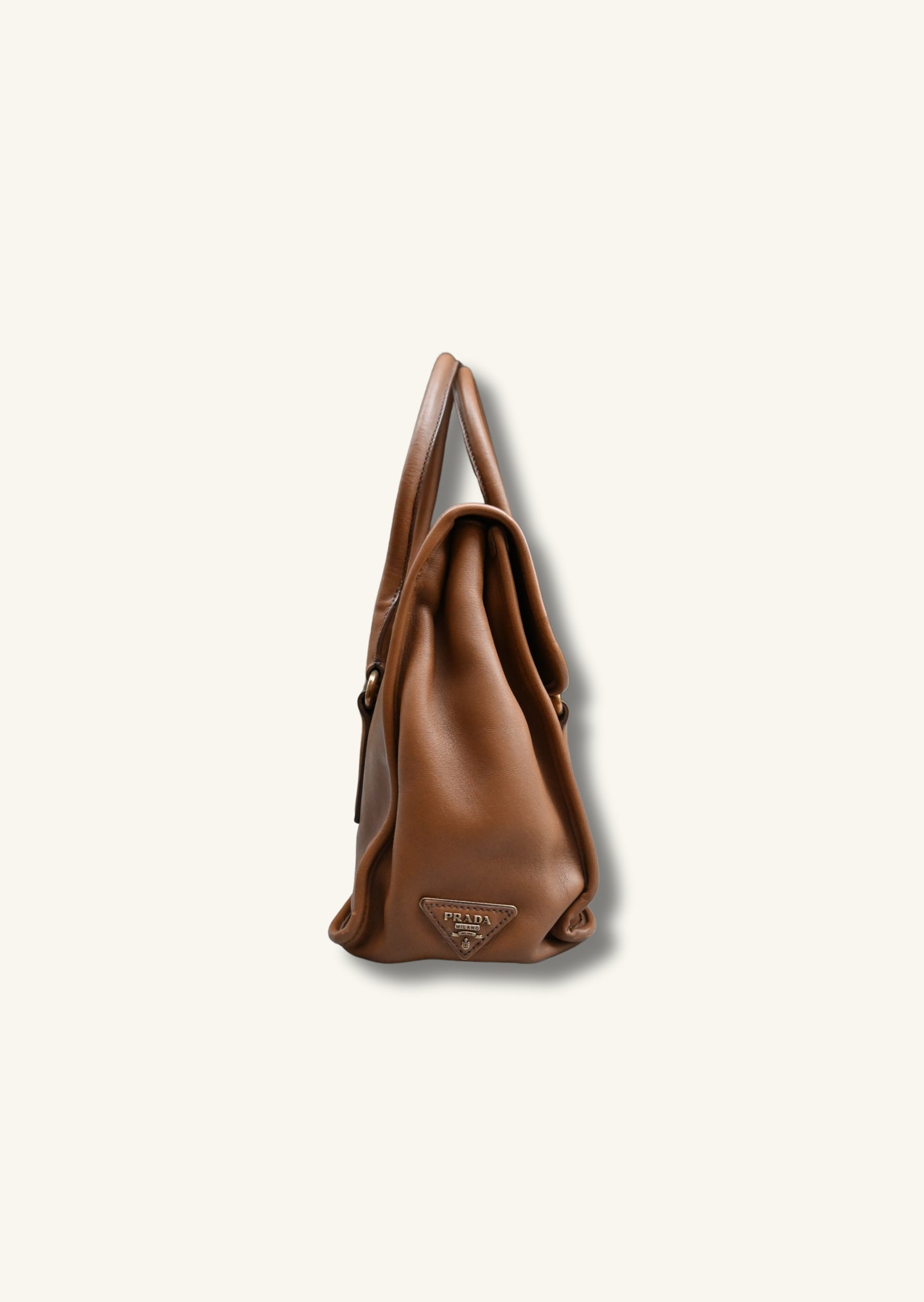 Prada Cannella City Bag Brown Calf Skin Leather Satchel Bag Designer Authentic