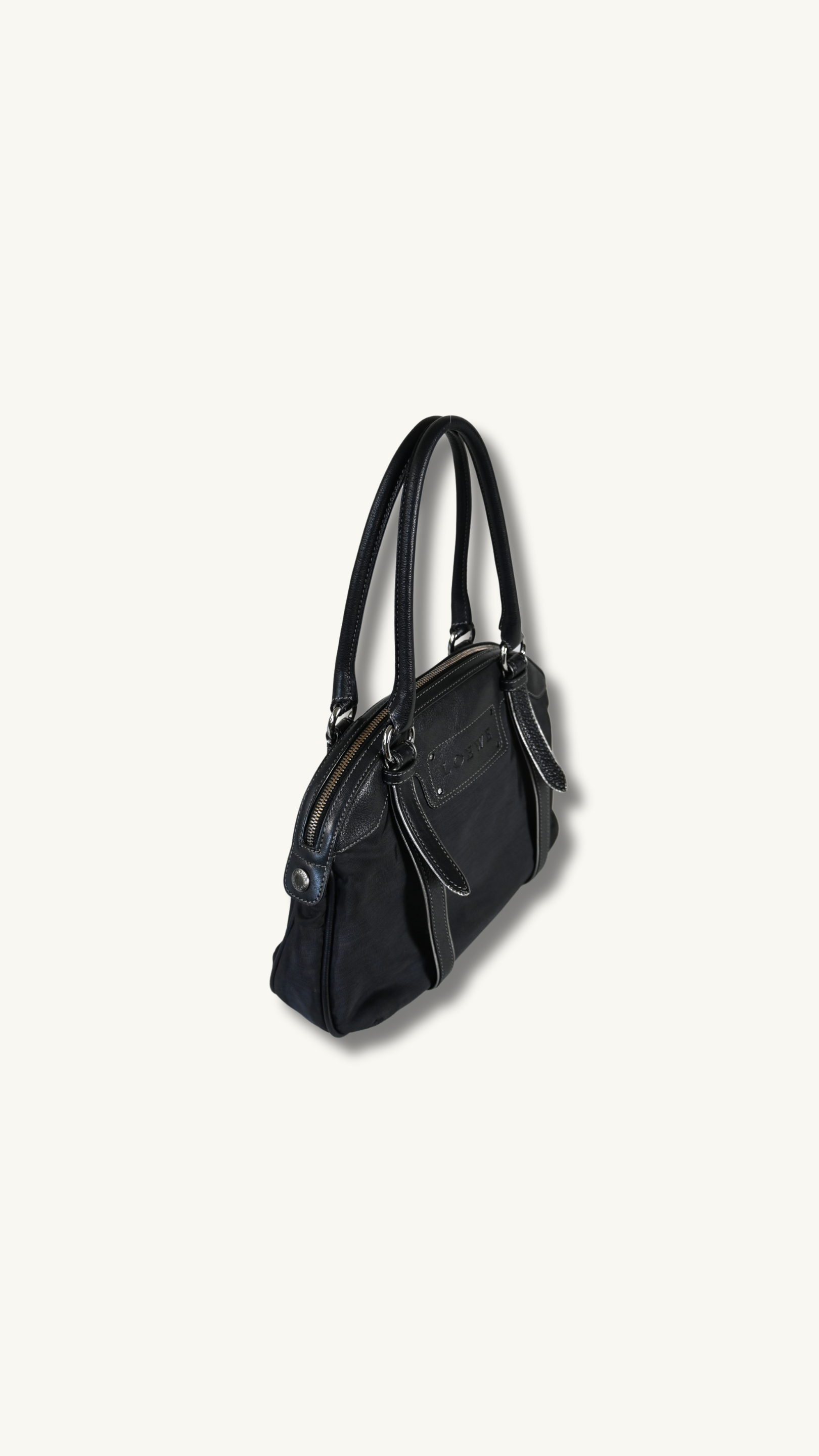 Loewe Anagram Shoulder Bag in Black Canvas and leather