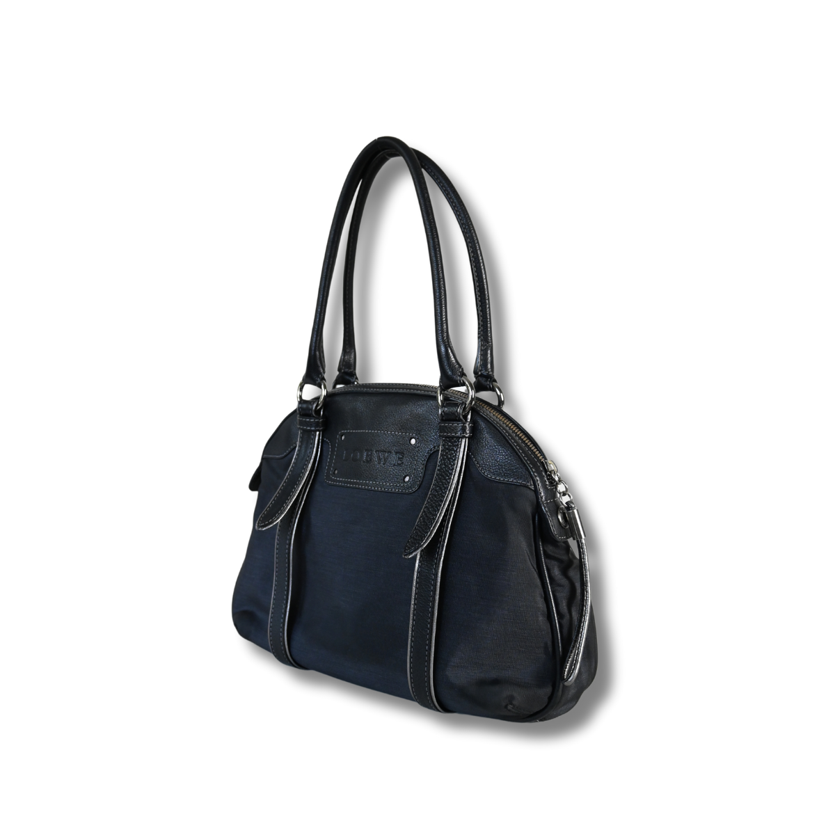Loewe Anagram Shoulder Bag in Black Canvas and leather
