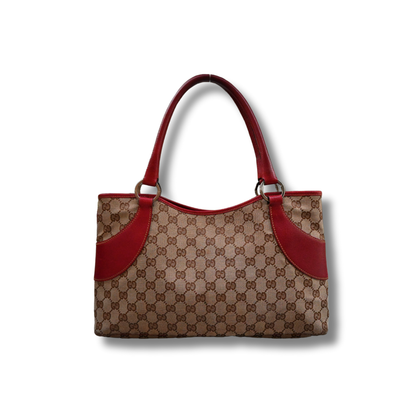 Gucci Canvas Shoulder Bag with Cherry Red Leather