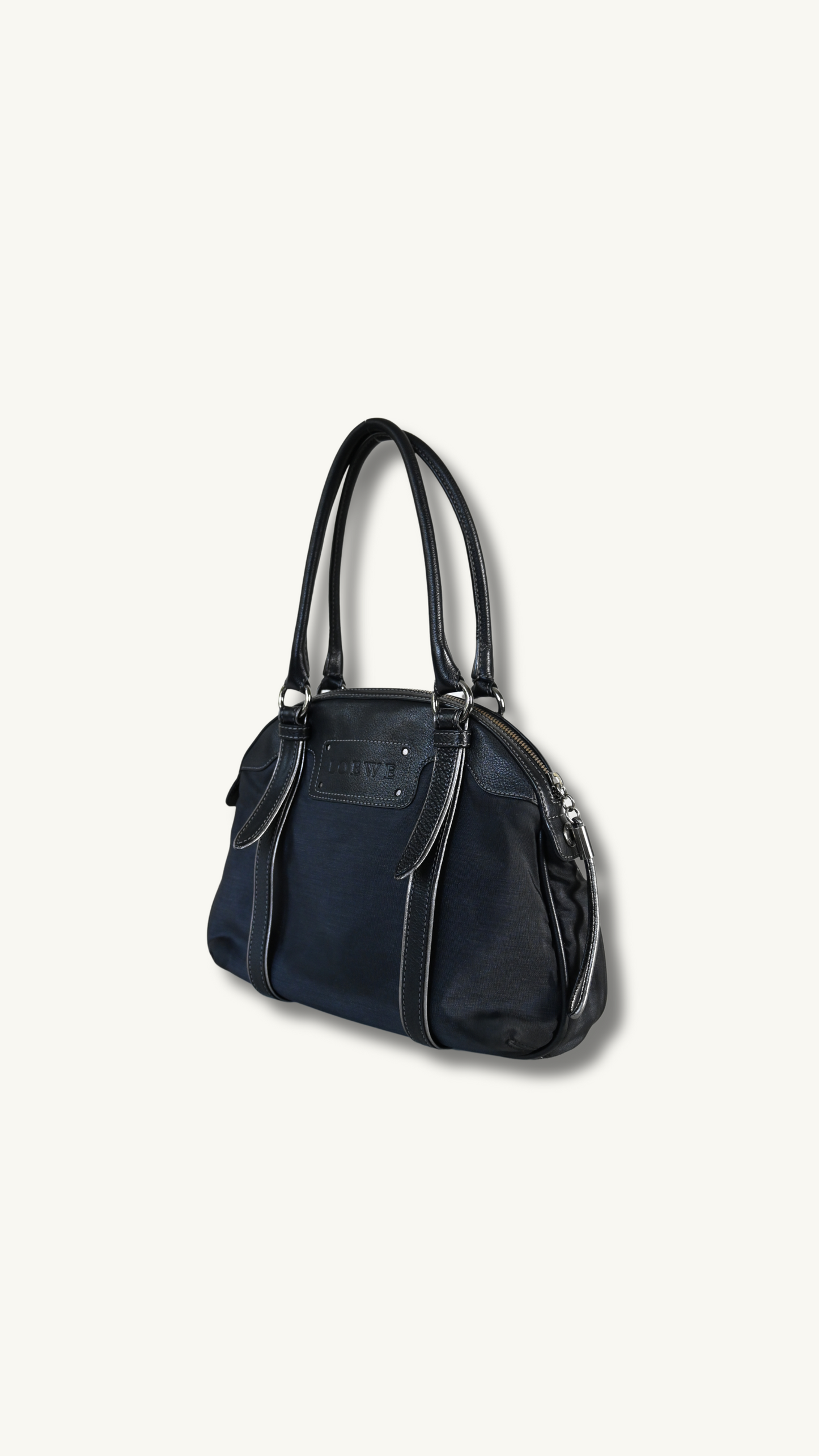 Loewe Anagram Shoulder Bag in Black Canvas and leather