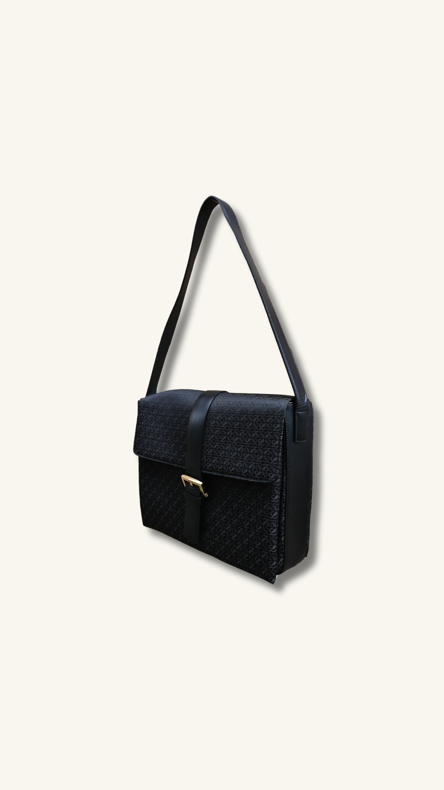 Loewe Anagram Canvas and leather Shoulder Bag with buckle black and gold