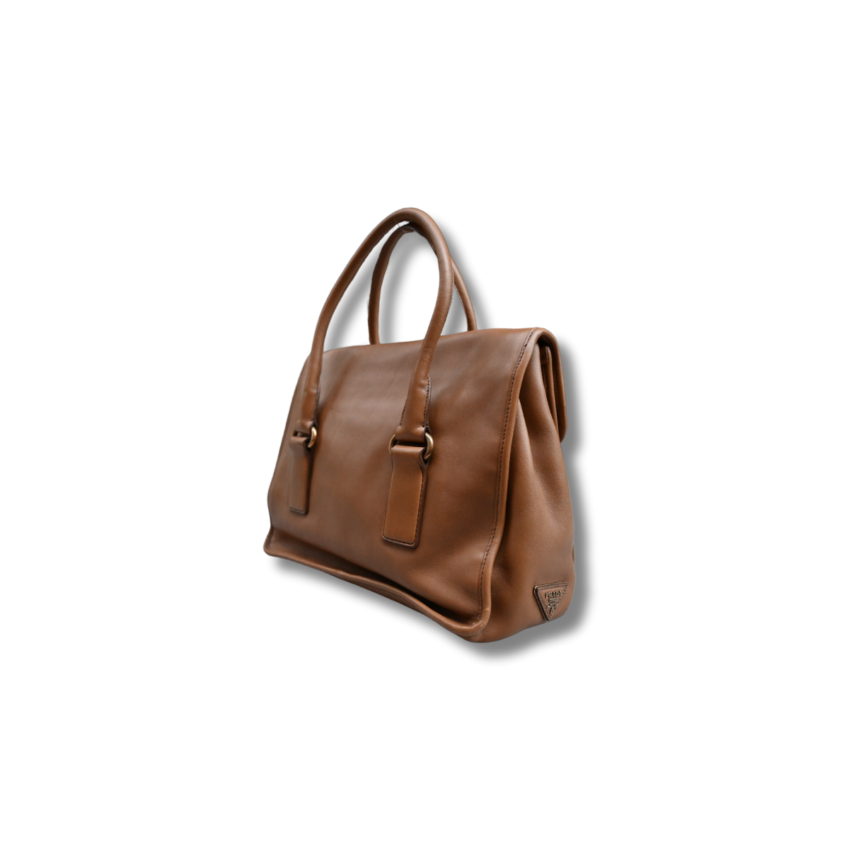 Prada Cannella City Bag Brown Calf Skin Leather Satchel Bag Designer Authentic