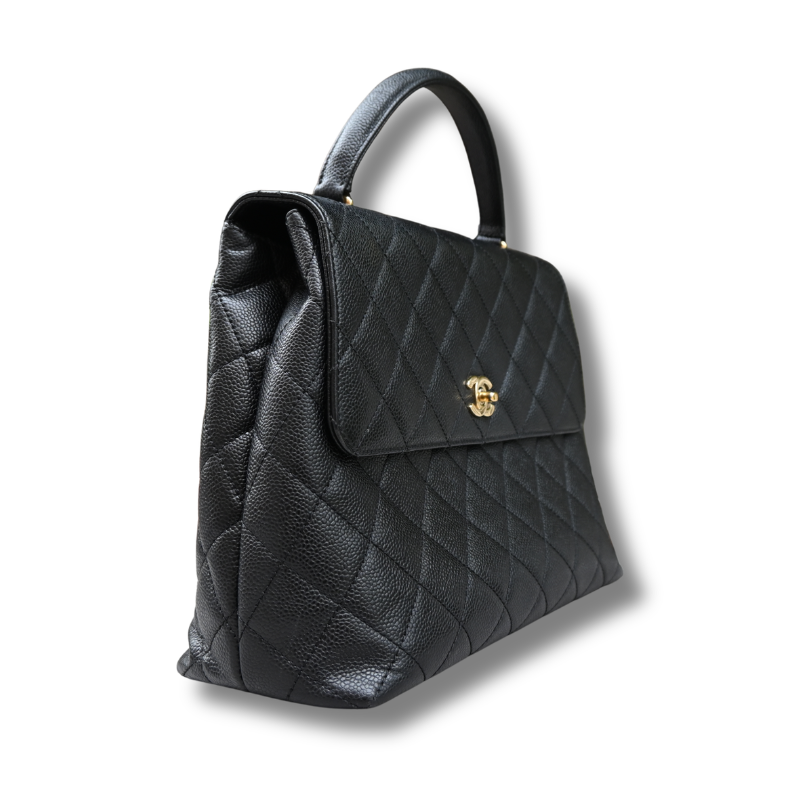 Chanel Kelly Top Handle Bag with Caviar leather and 24 carat gold hardware pre-loved pre-owned