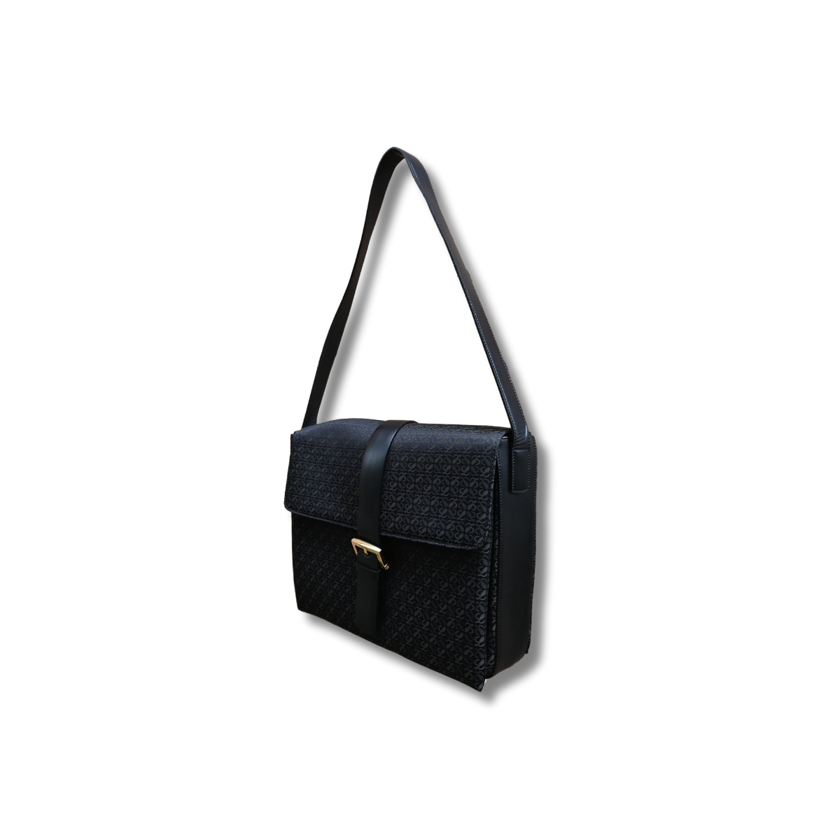 Loewe Anagram Canvas and leather Shoulder Bag with buckle black and gold