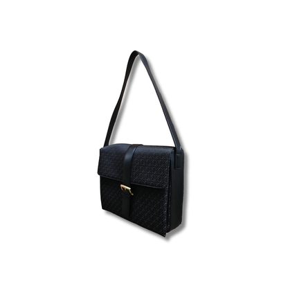 Loewe Anagram Canvas and leather Shoulder Bag with buckle black and gold