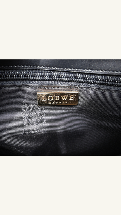 Loewe Anagram Canvas and leather Shoulder Bag with buckle black and gold