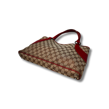 Gucci Canvas Shoulder Bag with Cherry Red Leather