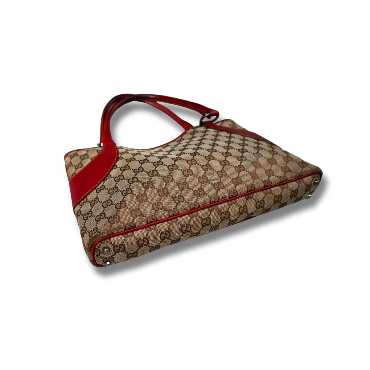 Gucci Canvas Shoulder Bag with Cherry Red Leather
