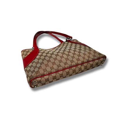 Gucci Canvas Shoulder Bag with Cherry Red Leather