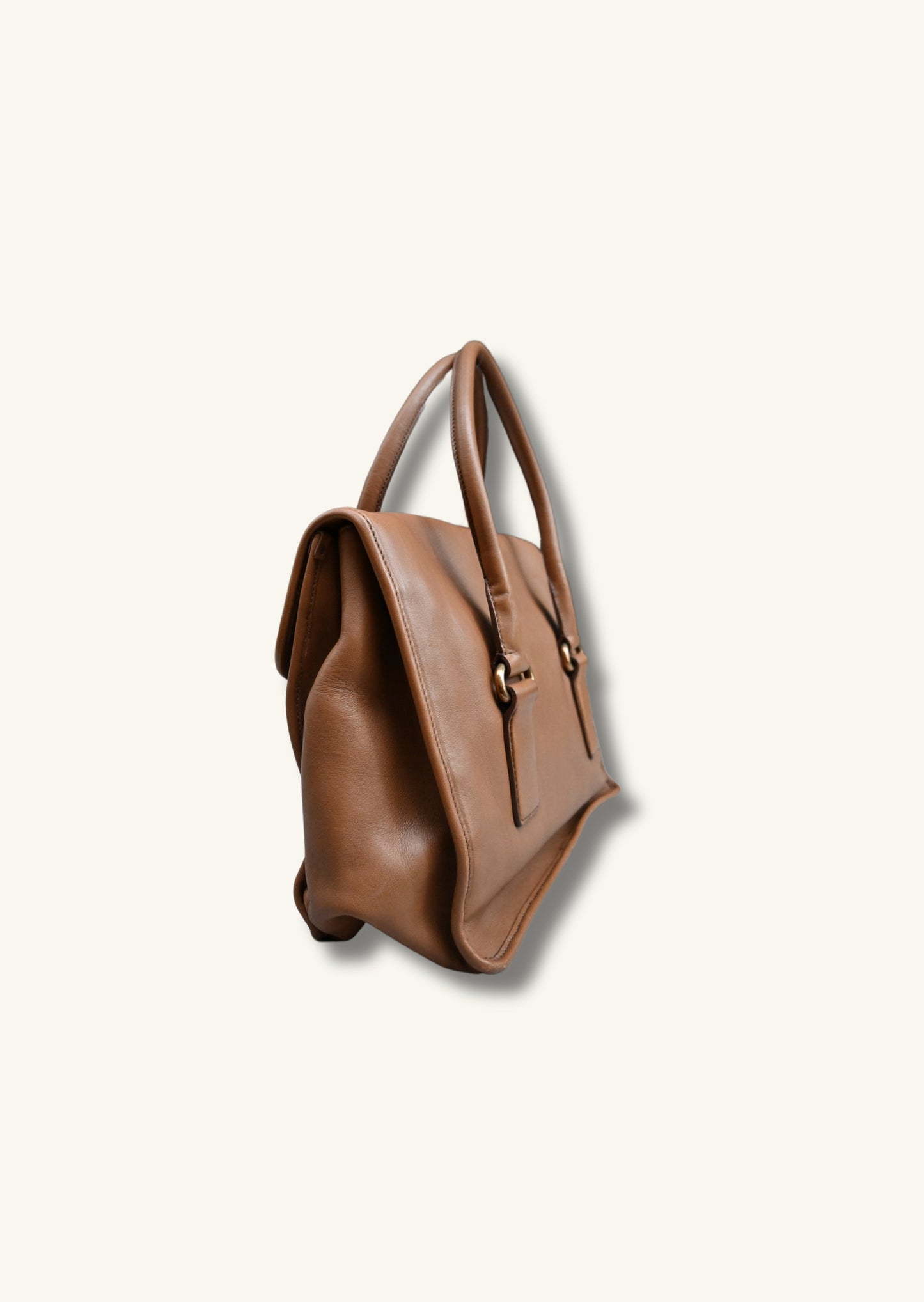 Prada Cannella City Bag Brown Calf Skin Leather Satchel Bag Designer Authentic