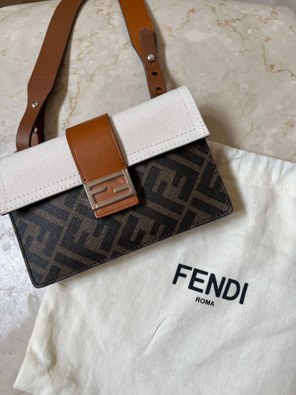 Fendi Flat Baguette Pouch with Cloth and leather jacquard FF motif