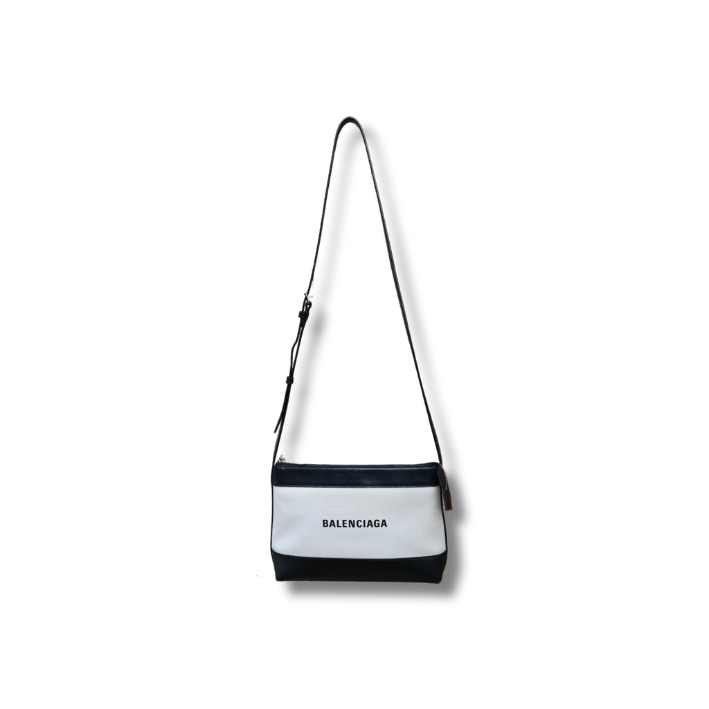 Balenciaga Crossbody Satchel Bag Black and neutral canvas leather pre-owned
