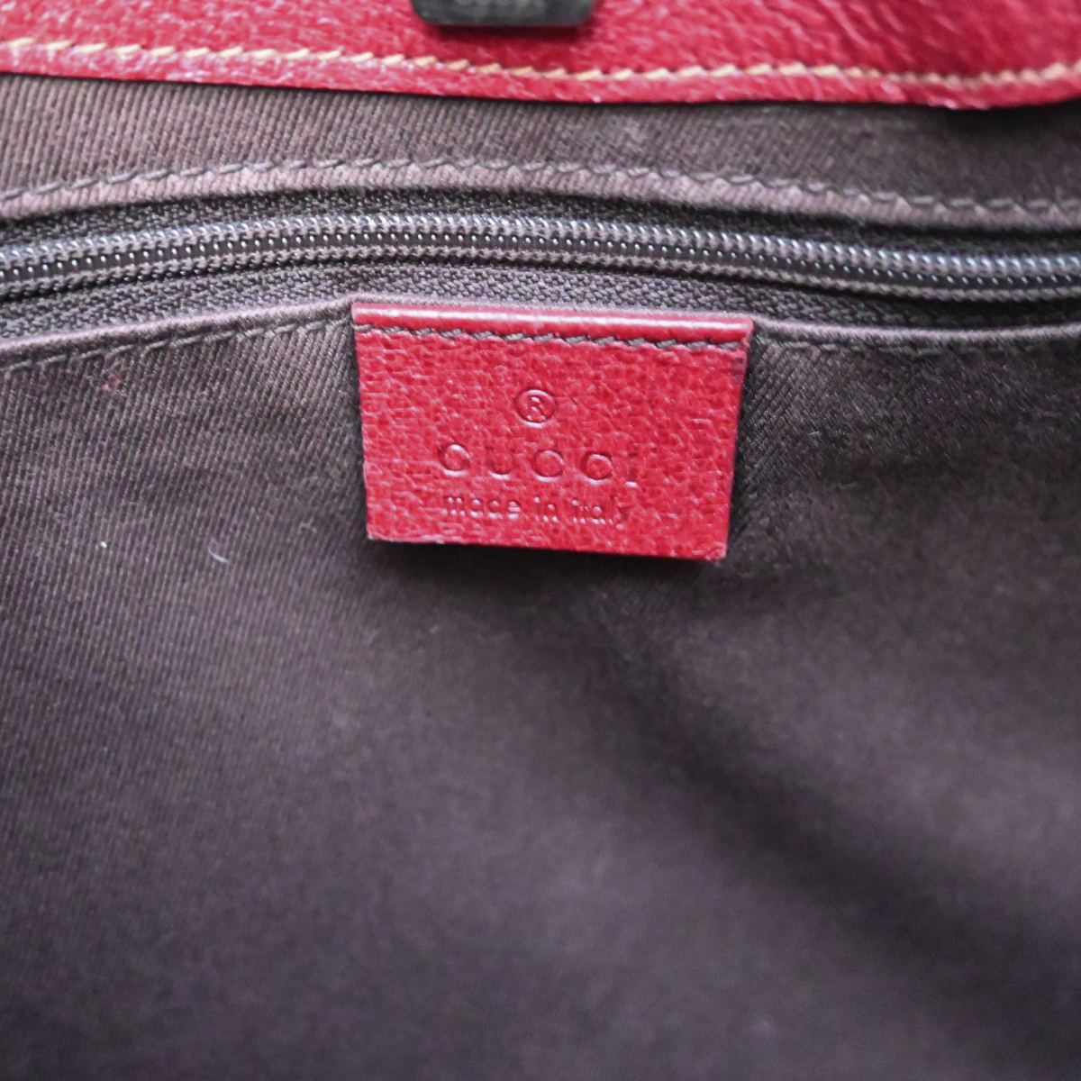 Gucci Canvas Shoulder Bag with Cherry Red Leather