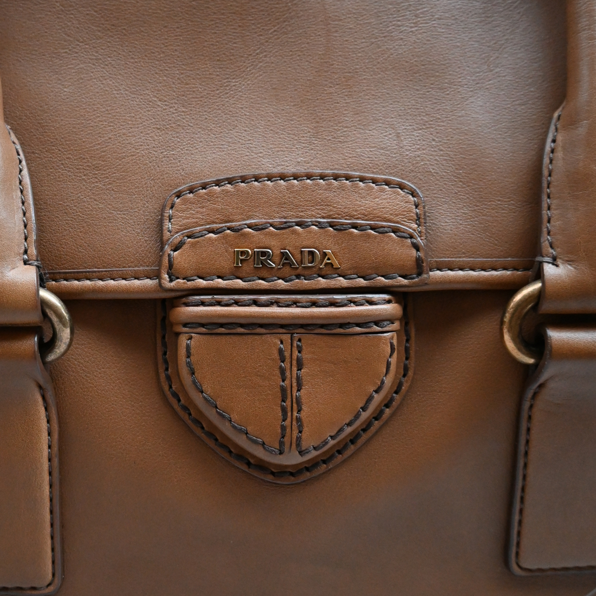 Prada Cannella City Bag Brown Calf Skin Leather Satchel Bag Designer Authentic