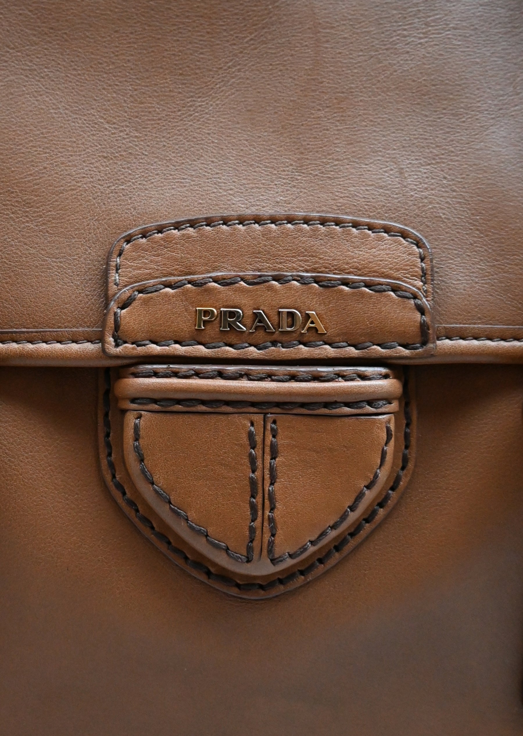 Prada Cannella City Bag Brown Calf Skin Leather Satchel Bag Designer Authentic