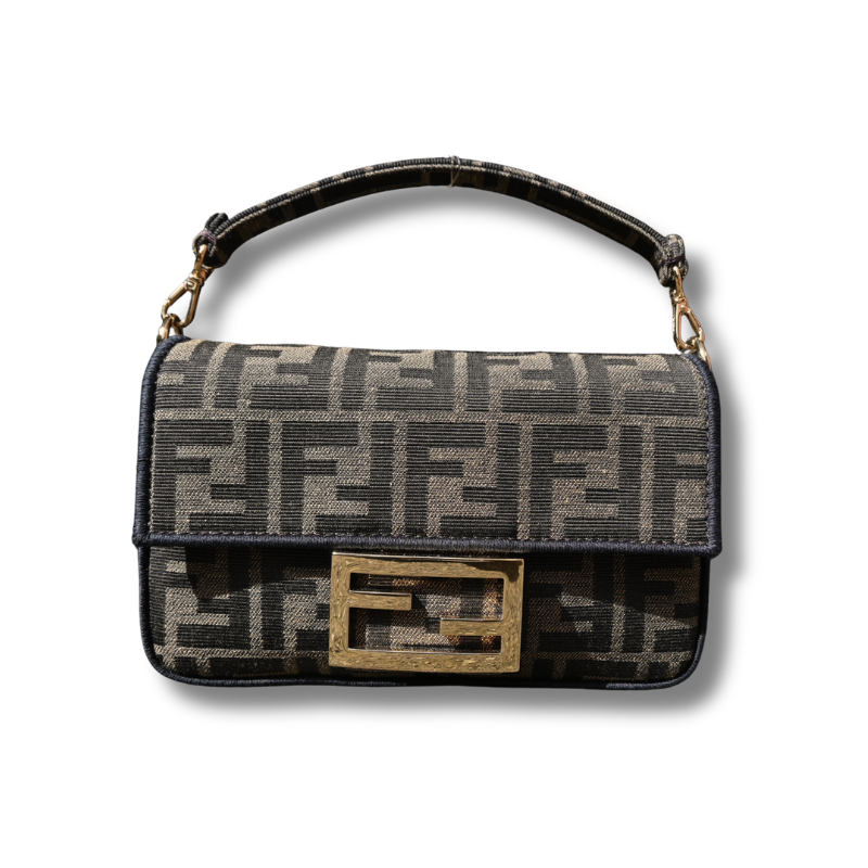 Fendi Baguette Mini FF jacquard bag brown with gold hardware