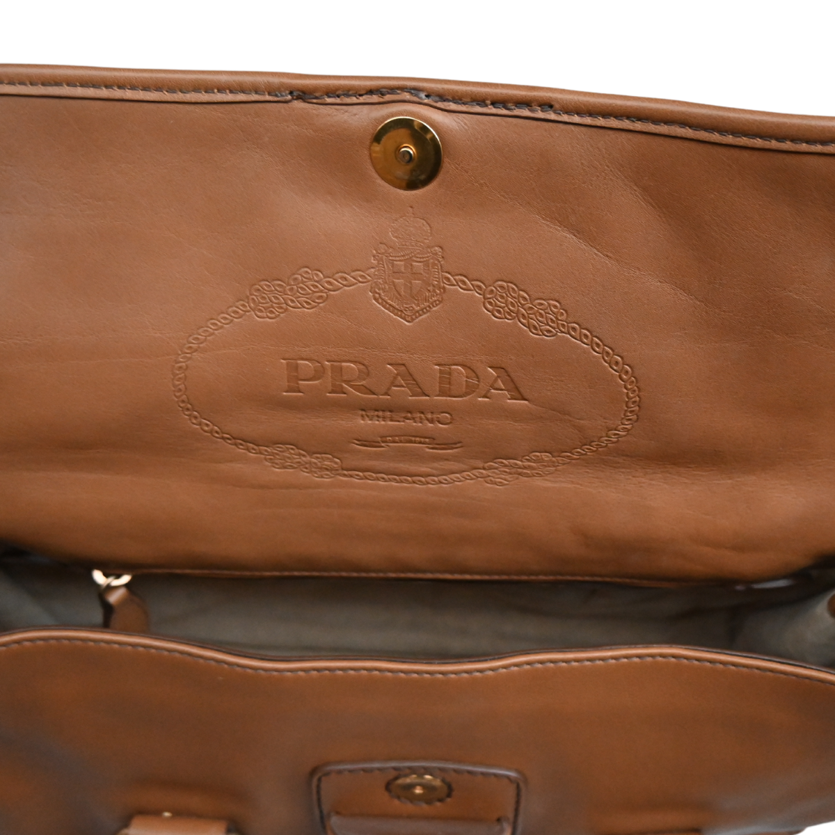 Prada Cannella City Bag Brown Calf Skin Leather Satchel Bag Designer Authentic