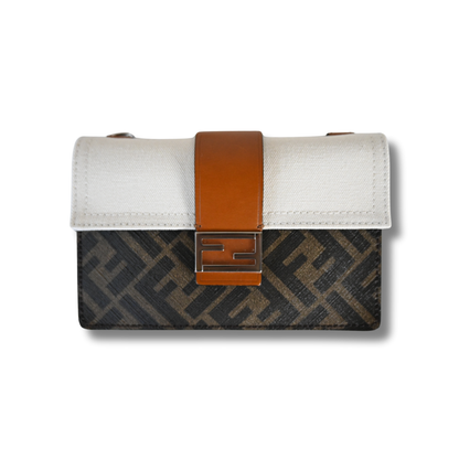 Fendi Flat Baguette Pouch with Cloth and leather jacquard FF motif