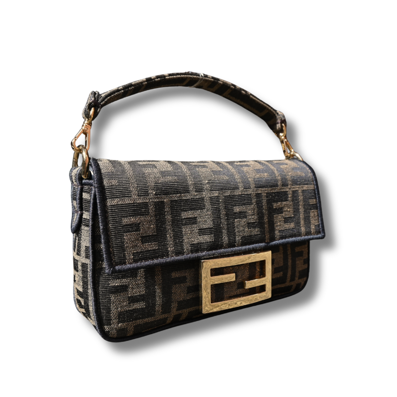 Fendi Baguette Mini FF jacquard bag brown with gold hardware