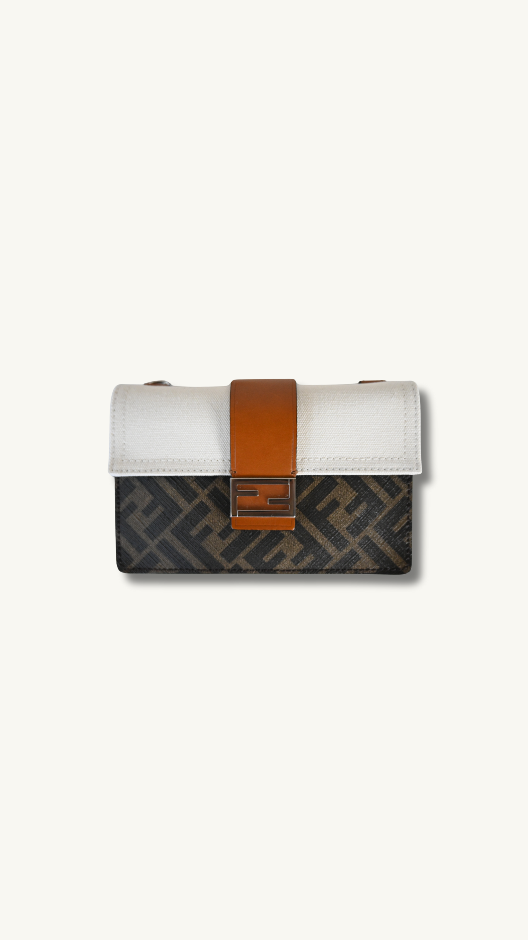 Fendi Flat Baguette Pouch with Cloth and leather jacquard FF motif