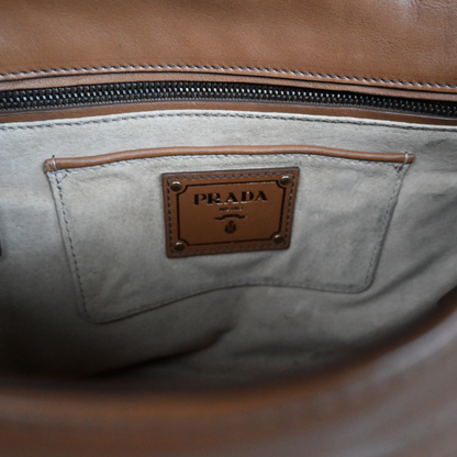 Prada Cannella City Bag Brown Calf Skin Leather Satchel Bag Designer Authentic