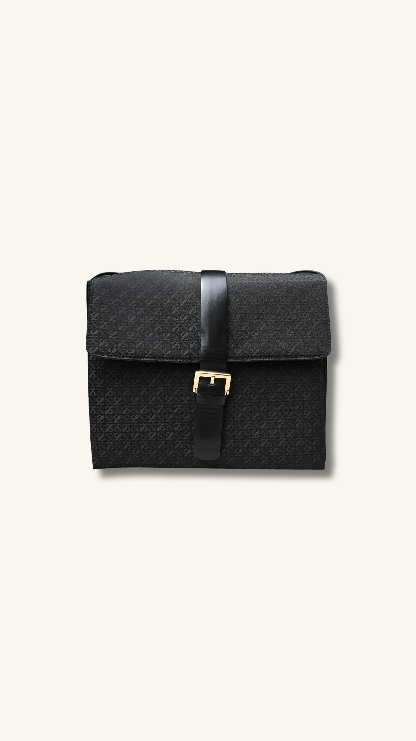 Loewe Anagram Canvas and leather Shoulder Bag with buckle black and gold