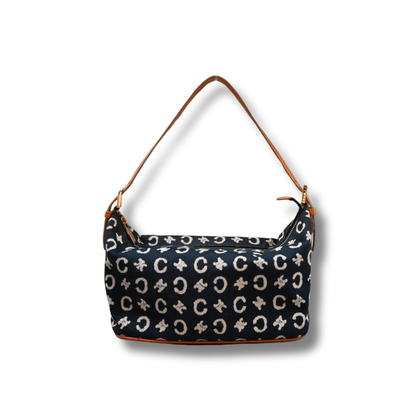 Celine Vintage Triomphe denim and leather handbag 