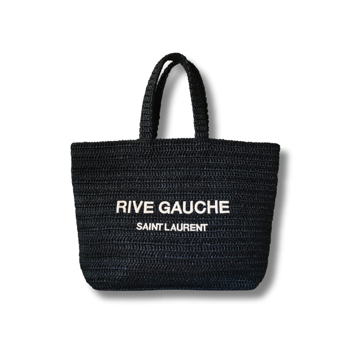 Saint Laurent Rive Gauche Raffia Tote Black Pre-loved pre-owned