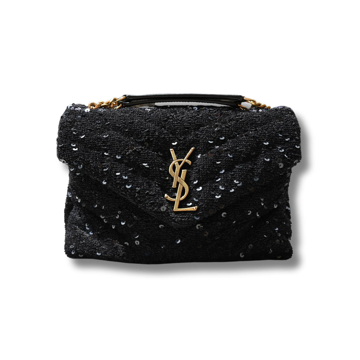 Saint Laurent Loulou Glitter Sequin Crossbody and shoulder bag with black and gold hardware