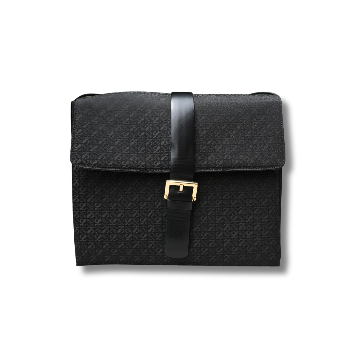 Loewe Anagram Canvas and leather Shoulder Bag with buckle black and gold