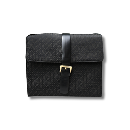 Loewe Anagram Canvas and leather Shoulder Bag with buckle black and gold
