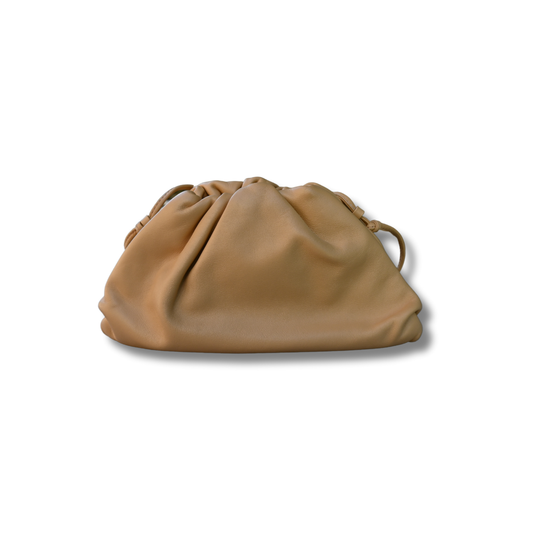 Bottega Veneta Calfskin Leather Mini Pouch Clutch Bag Almond