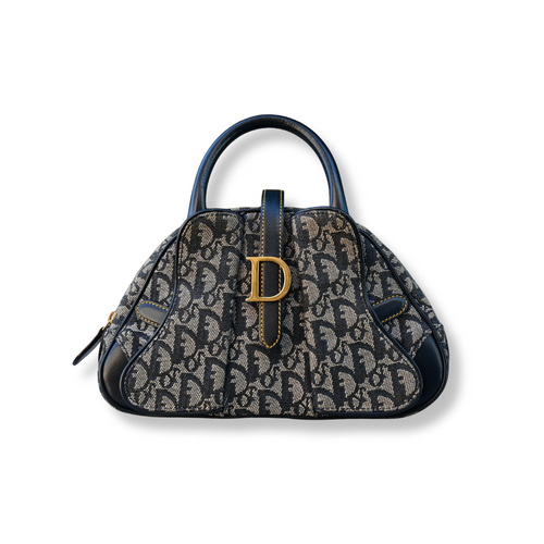 Dior Double Saddle Trotter Bag Navy with gold hardware vintage