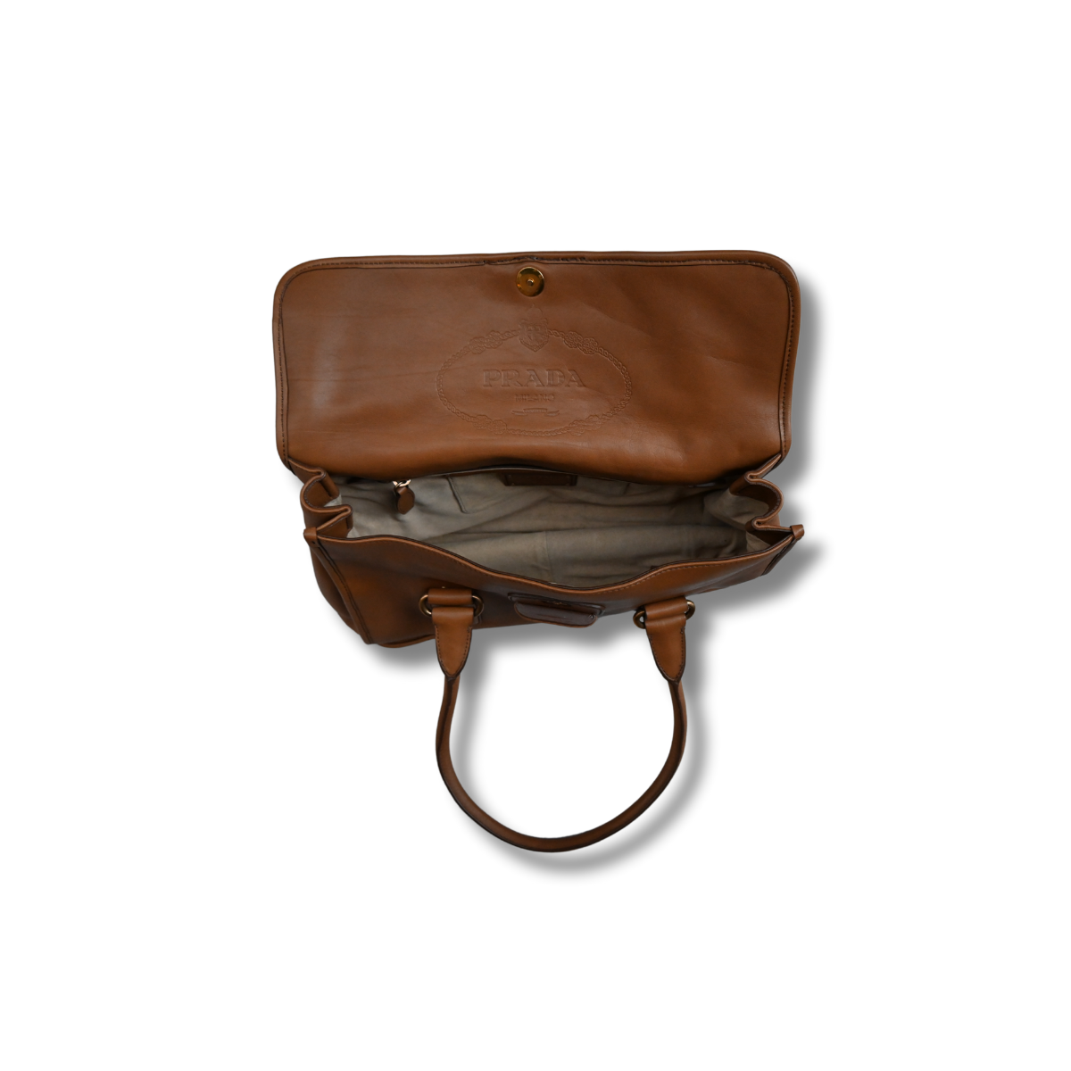 Prada Cannella City Bag Brown Calf Skin Leather Satchel Bag Designer Authentic