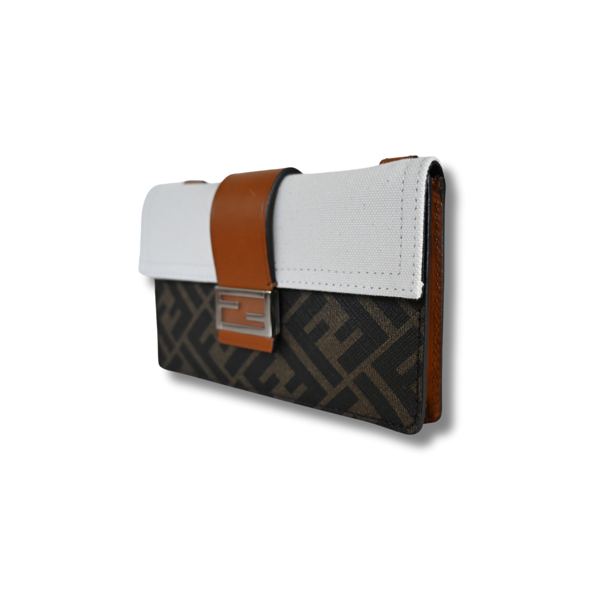 Fendi Flat Baguette Pouch with Cloth and leather jacquard FF motif