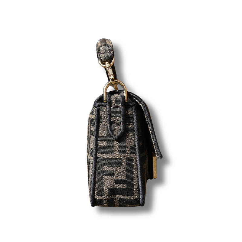 Fendi Baguette Mini FF jacquard bag brown with gold hardware