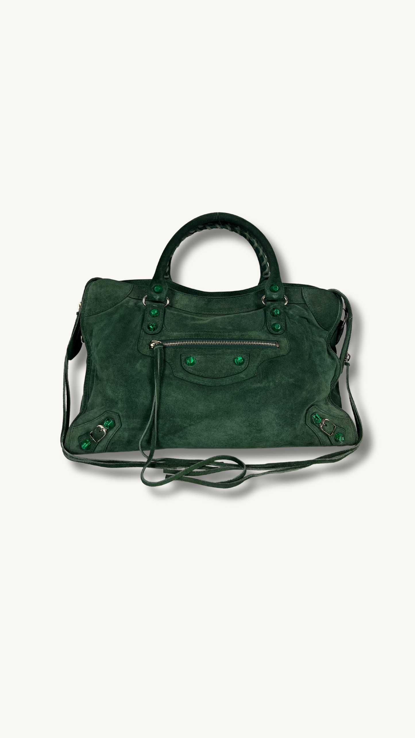 Balenciaga Arena Classic City Bag in Green Suede Leather