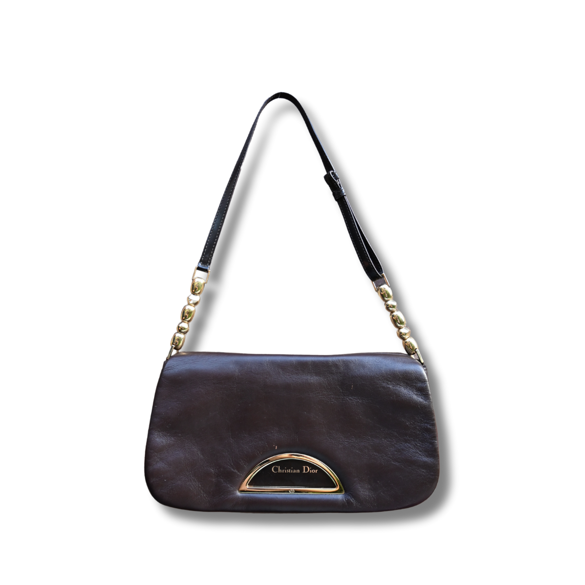 Dior Malice Shoulder Bag Brown Leather with Gold Pearl Accents