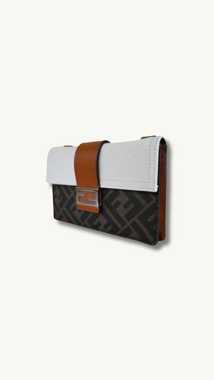 Fendi Flat Baguette Pouch with Cloth and leather jacquard FF motif