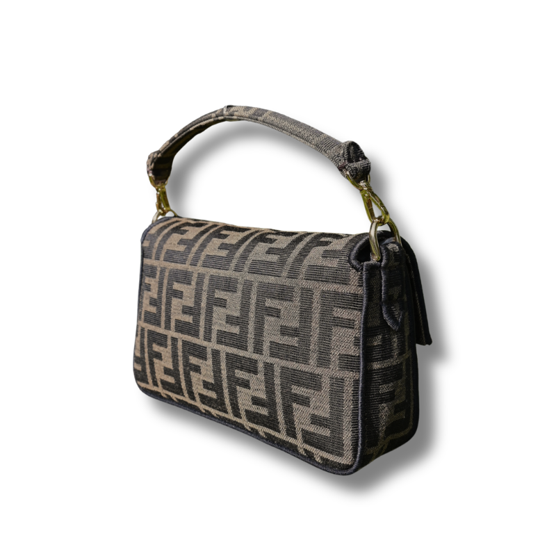Fendi Baguette Mini FF jacquard bag brown with gold hardware