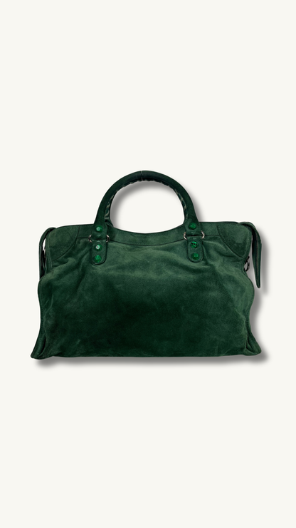 Balenciaga Arena Classic City Bag in Green Suede Leather