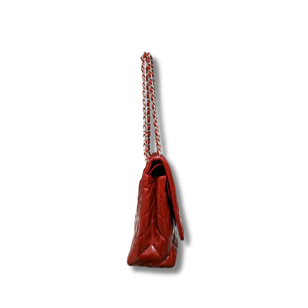 Chanel Jumbo Double Flap Patient Red Leather Sliver Hardware