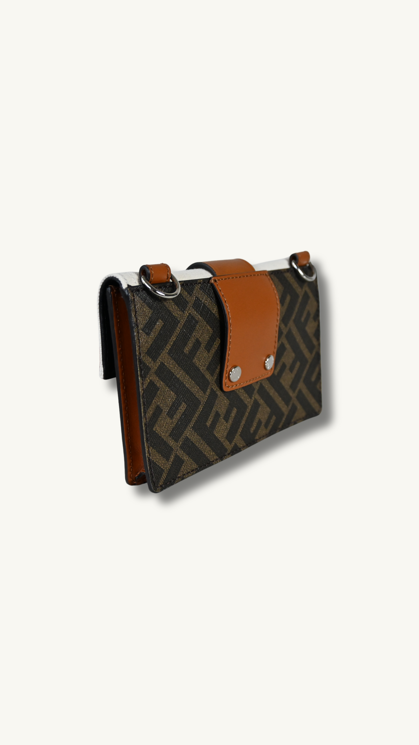 Fendi Flat Baguette Pouch with Cloth and leather jacquard FF motif