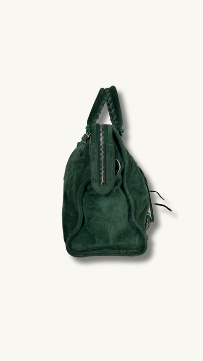 Balenciaga Arena Classic City Bag in Green Suede Leather